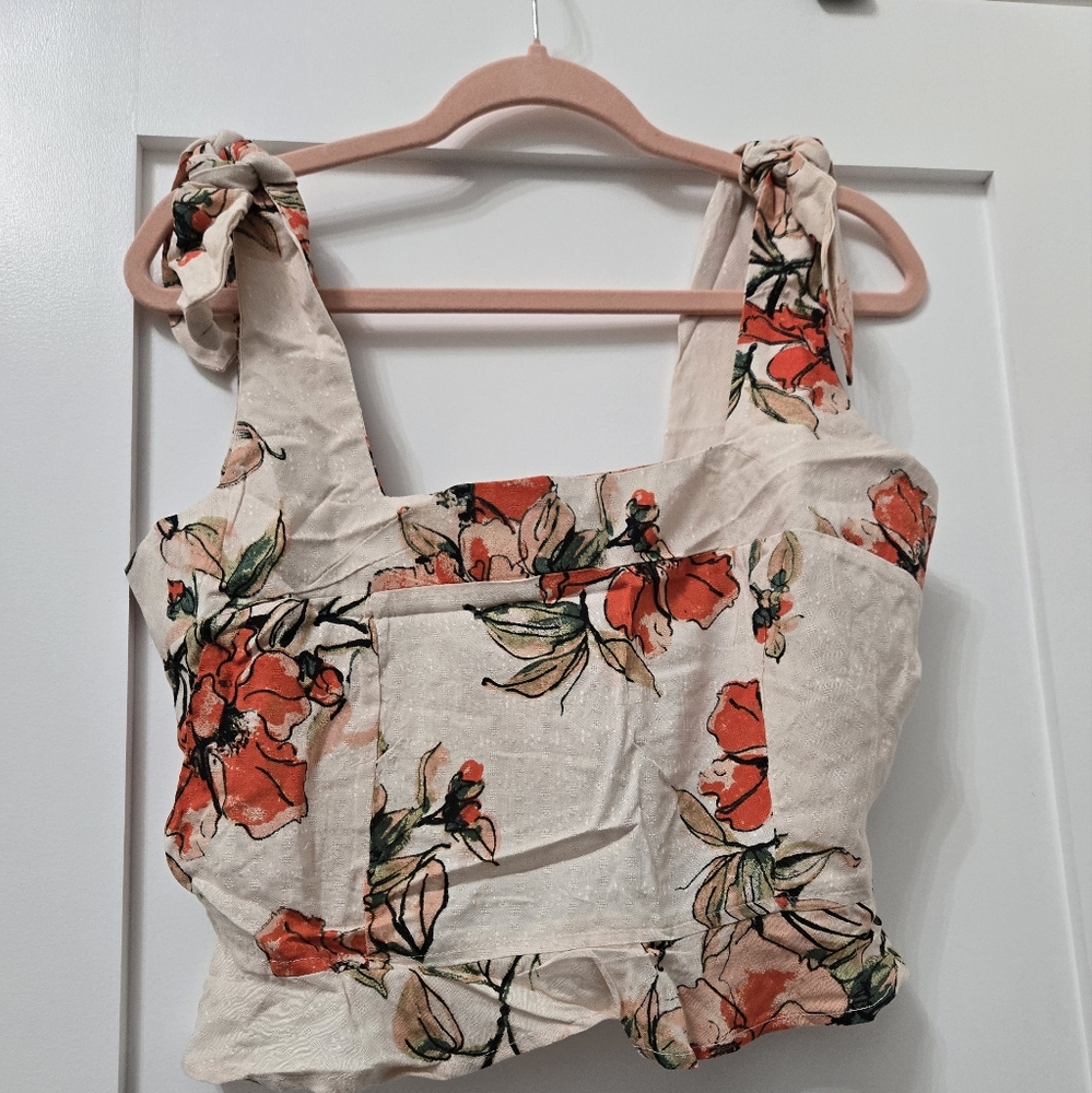 NWT Band of Gypsies Cream Pink Bustier Crop Top Size M